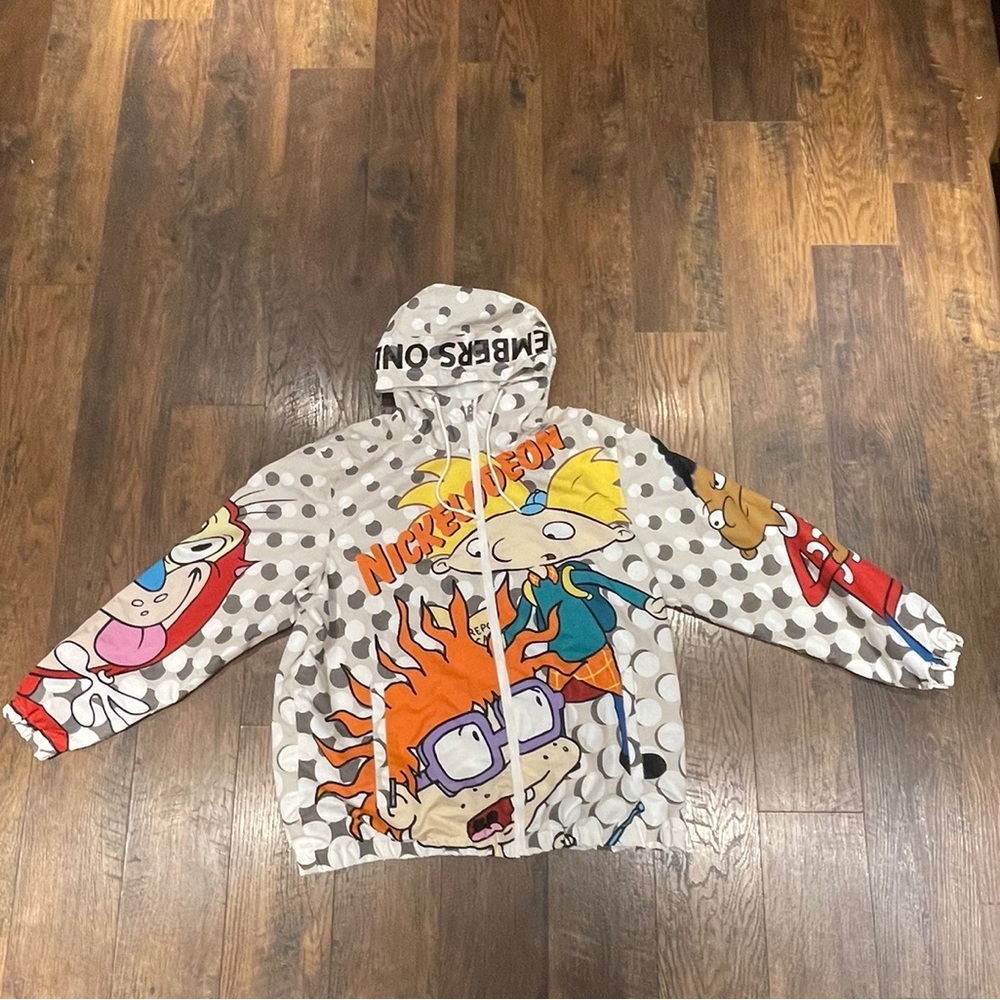Members Only X Nickelodeon Mens XL Windbreaker Full Zip Jacket Rugrats Stimpy